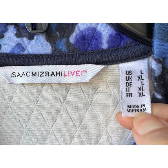 Isaac Mizrahi QVC Quilted Snap Jacket L Blue Floral Print Lightweight Fall Layer - Picture 6 of 7